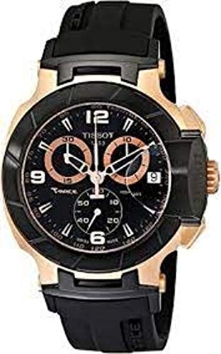 Nueva T-Race oro rosa cronógrafo goma Mens Reloj T0484172705706 negro