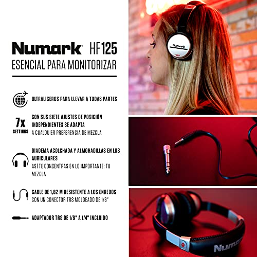 Numark HF125 - Auriculares de DJ Profesionales Ultraportátiles con Cable de 1,8 m, Transductores de 40 mm para Mayor Respuesta y Diseño Cerrado para un Aislamiento Superior