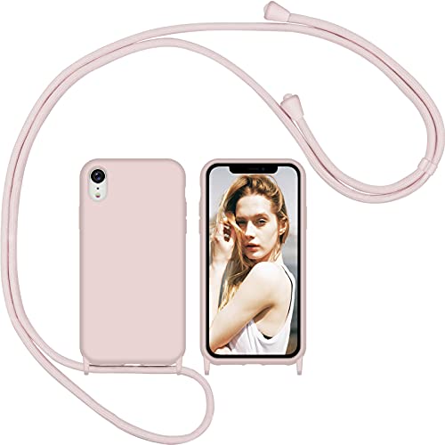 Nupcknn Funda Silicona con Cuerda para iPhone XR, Carcasa Suave Silicona Case con Correa Colgante Ajustable Collar Correa de Cuello Cadena Cordón(Oro Rosa)