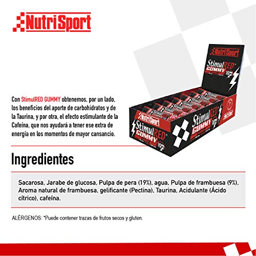 Nutrisport - StimulRed Gummy, Barrita Energética, Taurina y Cafeína, Energía Extra, Sabor Frutos Rojos, Caja de 28 Barritas, 28 x 25 gr