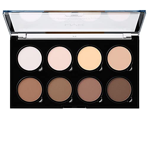 NYX PROFESSIONAL MAKEUP - Paleta de contouring Highlight and Contour Pro Palette, Kit de contouring en polvo, 8 tonos de acabado mate y brillante