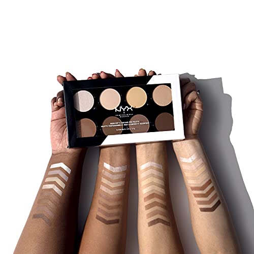 NYX PROFESSIONAL MAKEUP - Paleta de contouring Highlight and Contour Pro Palette, Kit de contouring en polvo, 8 tonos de acabado mate y brillante