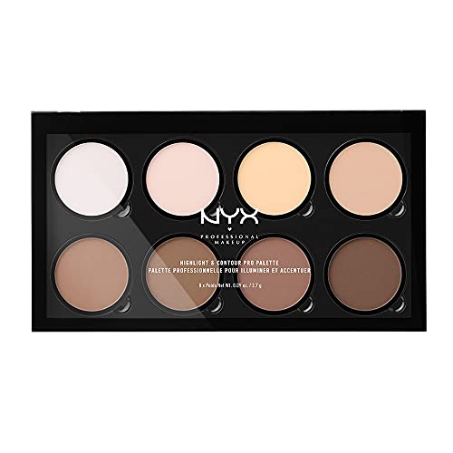 NYX PROFESSIONAL MAKEUP - Paleta de contouring Highlight and Contour Pro Palette, Kit de contouring en polvo, 8 tonos de acabado mate y brillante