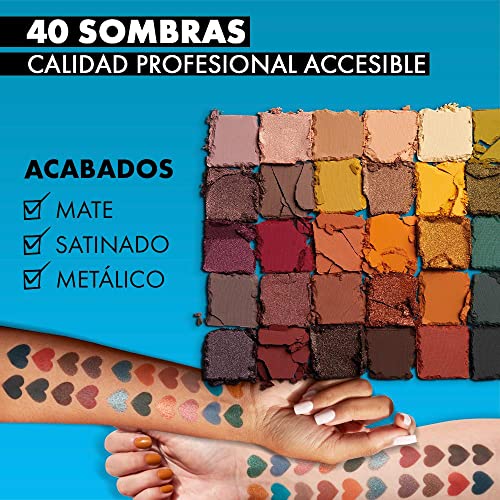 NYX Professional Makeup Paleta de sombra de ojos Swear By It Eye Shadow Palette, Tonos fríos y cálidos, Acabado mate, satinado y metalizado, 40 Colores