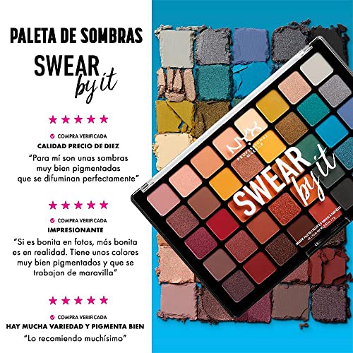 NYX Professional Makeup Paleta de sombra de ojos Swear By It Eye Shadow Palette, Tonos fríos y cálidos, Acabado mate, satinado y metalizado, 40 Colores