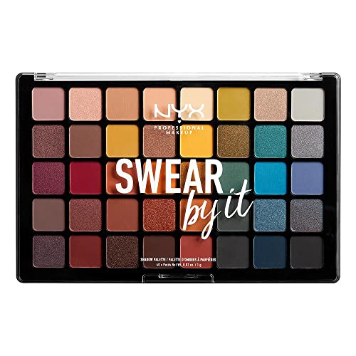 NYX Professional Makeup Paleta de sombra de ojos Swear By It Eye Shadow Palette, Tonos fríos y cálidos, Acabado mate, satinado y metalizado, 40 Colores