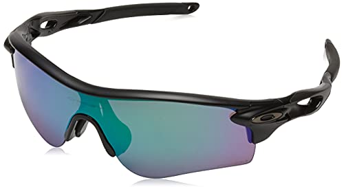 Oakley Gafas de sol para hombre OO9206 Radarlock Path Asian Fit Wrap, Negro mate/Prizm Road Jade,