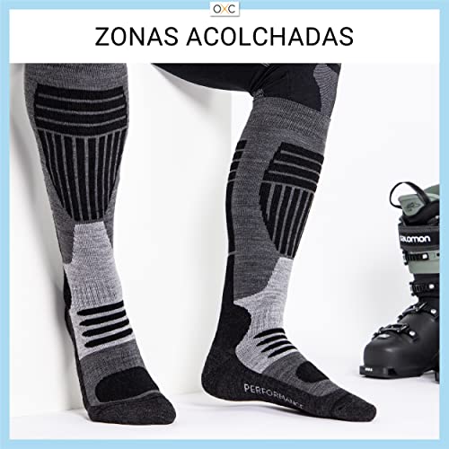 Occulto CALCETINES de ESQUI para HOMBRE (2 Pares), CALCETINES TÉRMICOS HOMBRES DEPORTIVOS ACOLCHADOS y RESPIRABLE PARA TOURING, ALPINISIMO y SNOWBOARD 43-46 Azul-Negro