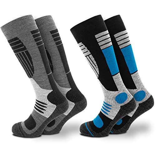 Occulto CALCETINES de ESQUI para HOMBRE (2 Pares), CALCETINES TÉRMICOS HOMBRES DEPORTIVOS ACOLCHADOS y RESPIRABLE PARA TOURING, ALPINISIMO y SNOWBOARD 43-46 Azul-Negro