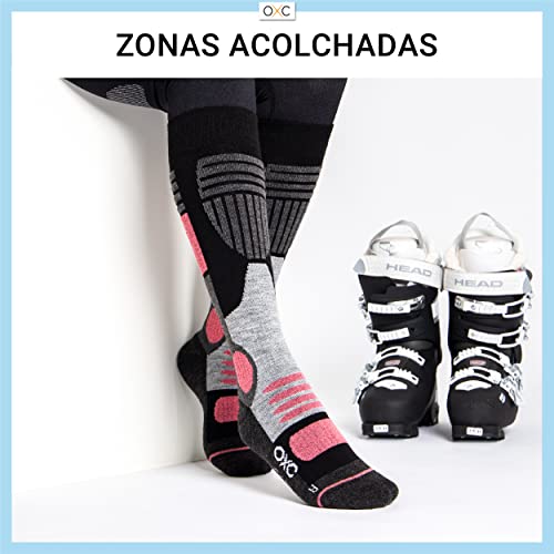 Occulto CALCETINES de ESQUI para MUJER (2 Pares), CALCETINES TÉRMICOS MUJERES DEPORTIVOS ACOLCHADOS y TRANSPIRANTES PARA TOURING, ALPINISIMO y SNOWBOARD (39-42, 1 Pares Turquesa | 1 Pares Blanco)