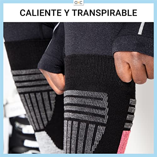 Occulto CALCETINES de ESQUI para MUJER (2 Pares), CALCETINES TÉRMICOS MUJERES DEPORTIVOS ACOLCHADOS y TRANSPIRANTES PARA TOURING, ALPINISIMO y SNOWBOARD (39-42, 1 Pares Turquesa | 1 Pares Blanco)