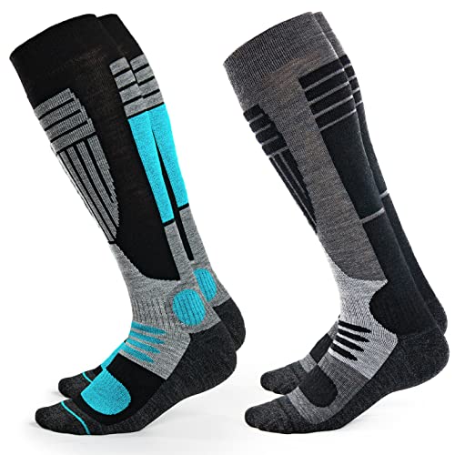 Occulto CALCETINES de ESQUI para MUJER (2 Pares), CALCETINES TÉRMICOS MUJERES DEPORTIVOS ACOLCHADOS y TRANSPIRANTES PARA TOURING, ALPINISIMO y SNOWBOARD (39-42, 1 Pares Turquesa | 1 Pares Blanco)