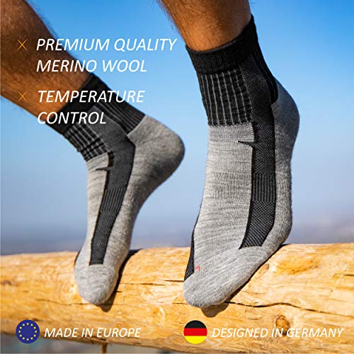 Occulto CALCETNES SENDERISMO DEPORTIVOS de LANA MERINA (1-3 Pares) para HOMBRES y MUJERES, CALCETINES DEPORTIVOS TREKKING de LANA MERINA ANTI AMPOLAS TRANSPIRABLES 39-42 3 Pares | Negro-Gris-Marino