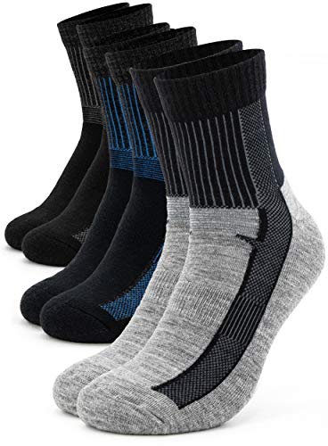 Occulto CALCETNES SENDERISMO DEPORTIVOS de LANA MERINA (1-3 Pares) para HOMBRES y MUJERES, CALCETINES DEPORTIVOS TREKKING de LANA MERINA ANTI AMPOLAS TRANSPIRABLES 39-42 3 Pares | Negro-Gris-Marino