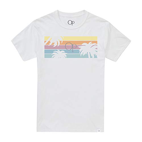 Ocean Pacific Palm Tree Stripes Camiseta, Blanco (White White), Medium para Hombre