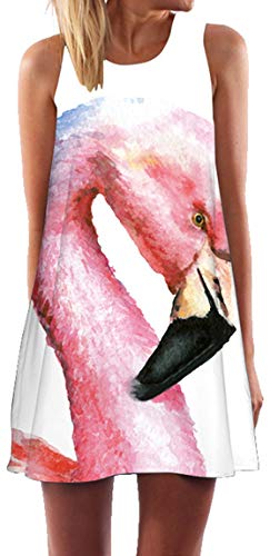 Ocean Plus Mujer Verano Flamenco Camisola Vestido De Playa Top Sin Mangas Trapecio O Corte En A Vestido Oeste (S (EU 34-36), Flamingo con Pico Negro)