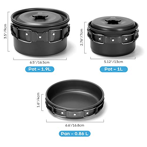 Odoland Juego de Utensilios de Cocina para Camping de 15 piezas, Ollas y Sartenes de Acampada con Copas Platos Cubiertos Plegables para Acampar, Mochilero, Cocina al Aire Libre y Picnic