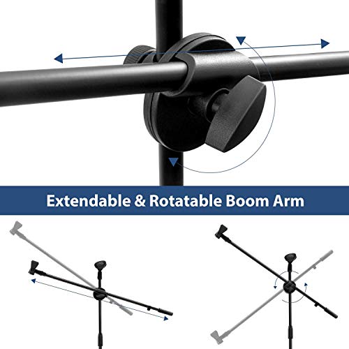 Ohuhu Soporte Para Micrófono, Trípode Genérico Pie de Micrófono, Soporte de Micrófono con Clip de Micrófono Doble, Plegable con Soporte de Boom, Ultraligero para Transporte Fácilmente, Negro