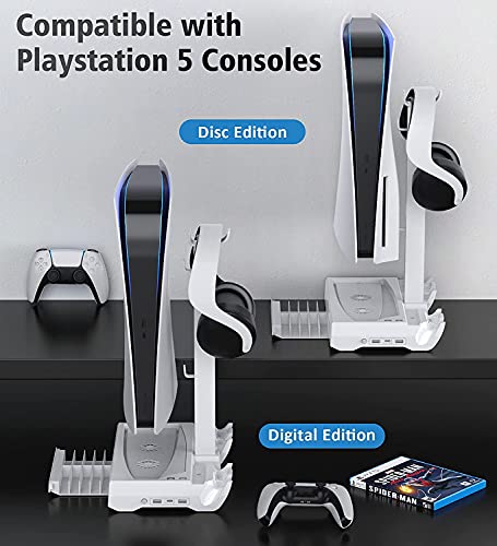 OIVO Ventilador PS5 con Cargador Mando PS5, Soporte PS5 con estación de Carga PS5, Soporte PS5 con Soporte Auriculares y 12 Soportes Juegos para Consola Playstation 5 y Accesorios PS5