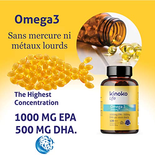 OMEGA 3 2000 mg | EPA 1000 mg| DHA 500 mg | 120 Cápsulas | Pescado Salvaje | Libre de Metales Pesados (Cadmio,Plomo y Mercurio) | Máxima Absorción | Pure Fish Oil | Para Colesterol,Vista y Corazón