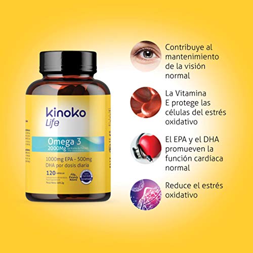 OMEGA 3 2000 mg | EPA 1000 mg| DHA 500 mg | 120 Cápsulas | Pescado Salvaje | Libre de Metales Pesados (Cadmio,Plomo y Mercurio) | Máxima Absorción | Pure Fish Oil | Para Colesterol,Vista y Corazón