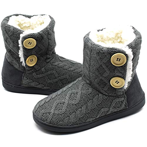 ONCAI Zapatillas De Casa para Mujer En Invierno Lana Artificial Forrada De Botones En El Lateral, Cómoda y Cálida Gris 40/41 EU