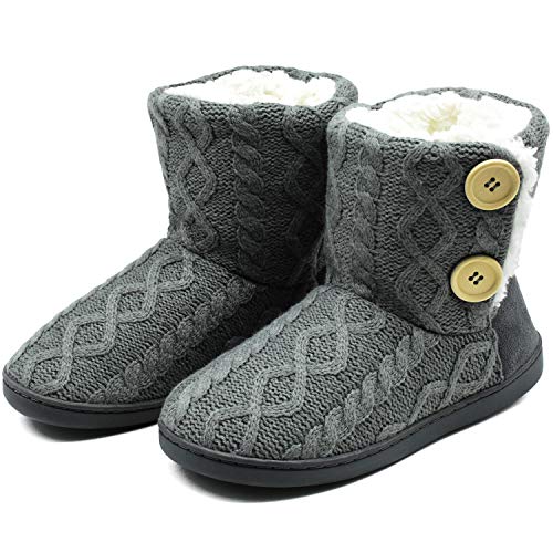 ONCAI Zapatillas De Casa para Mujer En Invierno Lana Artificial Forrada De Botones En El Lateral, Cómoda y Cálida Gris 40/41 EU