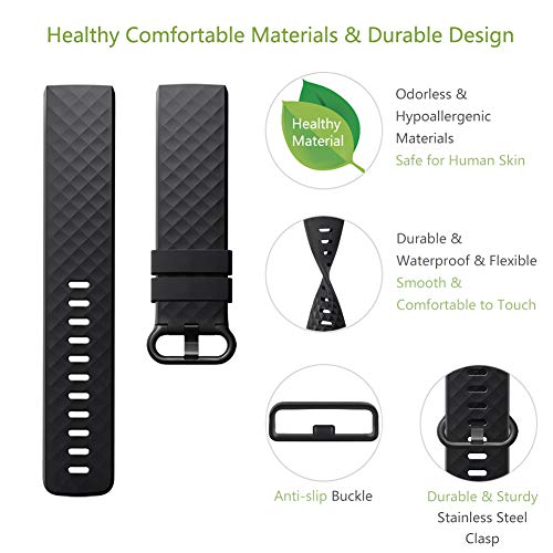 Onedream Correa Compatible para Fitbit Charge 3 Strap/Charge 4 Correa Mujer Hombre Pulsera Recambio Sport Band Negro (sin Reloj),S