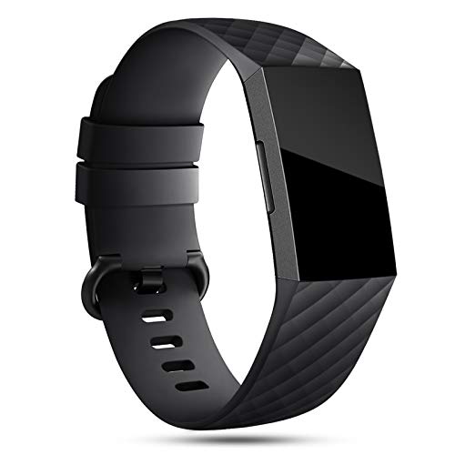 Onedream Correa Compatible para Fitbit Charge 3 Strap/Charge 4 Correa Mujer Hombre Pulsera Recambio Sport Band Negro (sin Reloj),S