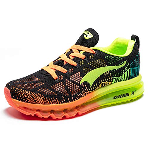 ONEMIX Hombres Zapatillas Deporte Running Aire Libre Respirable Zapatos para Correr Gimnasio Sneakers 1118 Negro Fluorescente Verde 43EU