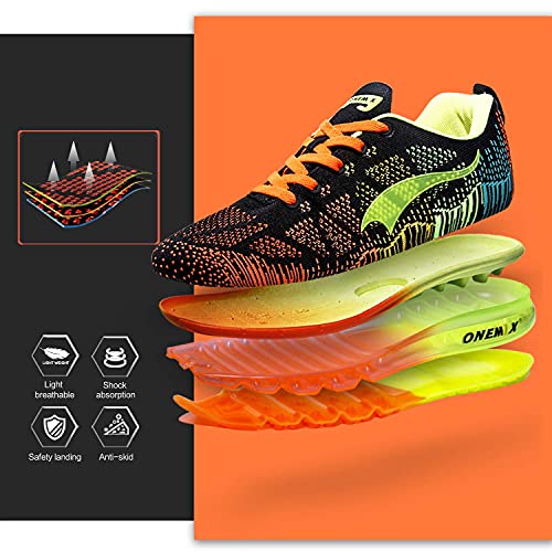 ONEMIX Hombres Zapatillas Deporte Running Aire Libre Respirable Zapatos para Correr Gimnasio Sneakers 1118 Negro Fluorescente Verde 43EU