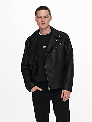 Only & Sons Onsaksel PU Biker Otw Vd-Chaqueta para Motorista, Negro, XS para Hombre