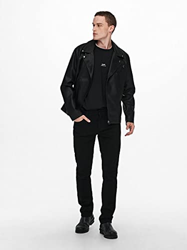 Only & Sons Onsaksel PU Biker Otw Vd-Chaqueta para Motorista, Negro, XS para Hombre