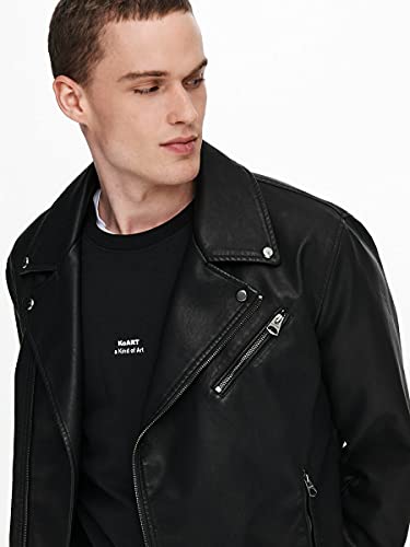 Only & Sons Onsaksel PU Biker Otw Vd-Chaqueta para Motorista, Negro, XS para Hombre