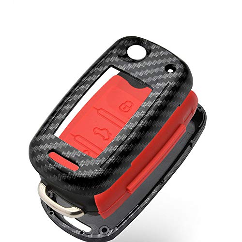 ontto Funda para llave de coche con mando a distancia para VW Golf 7 MK7 Polo T-ROC Tiguan Skoda Superb Octavia Seat Leon Ibiza ABS Carcasa llavero funda protectora de fibra de carbono negro B