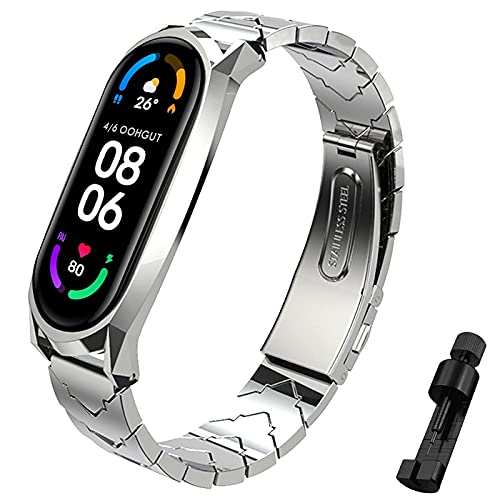 OOHGUT Correa para Xiaomi Mi Band 6, Pulseras Universal MiBand 5/4/3 Pulsera Metal Correas con Enlaces Herramienta de Eliminación Reloj Wristband Recambio Bandas Acero Inoxidable Reemplazo Strap