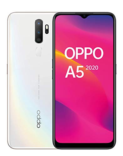 OPPO A5 2020 – Pantalla de 6.5" (HD+, 3 GB/ 64 GB, Snapdragon 665, 5.000 mAh, cámara trasera 12 Mpx + 8 Mpx (gran angular) + 2 Mpx + 2 Mpx, Android 9) Blanco [Versión ES/PT]