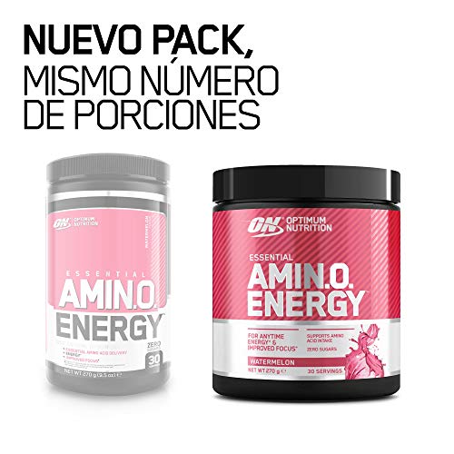 Optimum Nutrition Amino Energy Pre Workout en Polvo, Bebida Energética con Beta Alanina, Vitamina C, Cafeína, Aminoacidos Incluyendo BCAA, Sandía, 30 Porciones, 270g, Embalaje Puede Variar