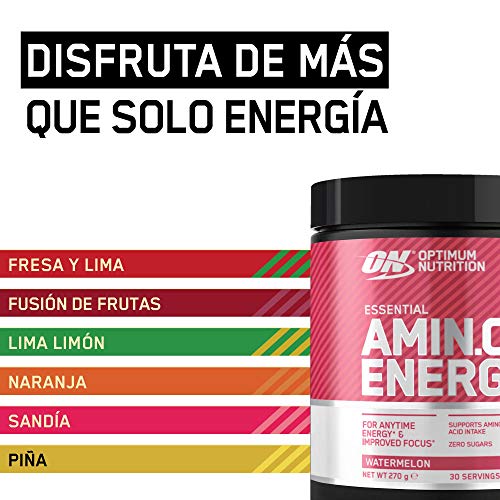 Optimum Nutrition Amino Energy Pre Workout en Polvo, Bebida Energética con Beta Alanina, Vitamina C, Cafeína, Aminoacidos Incluyendo BCAA, Sandía, 30 Porciones, 270g, Embalaje Puede Variar