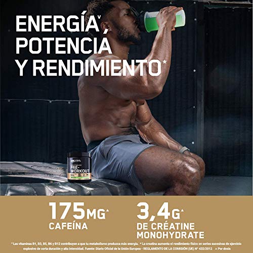 Optimum Nutrition Gold Standard Pre Workout en Polvo, Bebida Energética con Creatina Monohidratada, Beta Alanina, Cafeína y Vitamina B Complex, Manzana Verde, 30 Porciones, 330g, Embalaje Puede Variar