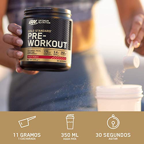 Optimum Nutrition Gold Standard Pre Workout en Polvo, Bebida Energética con Creatina Monohidratada, Beta Alanina, Cafeína y Vitamina B Complex, Manzana Verde, 30 Porciones, 330g, Embalaje Puede Variar