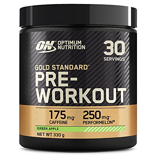 Optimum Nutrition Gold Standard Pre Workout en Polvo, Bebida Energética con Creatina Monohidratada, Beta Alanina, Cafeína y Vitamina B Complex, Manzana Verde, 30 Porciones, 330g, Embalaje Puede Variar