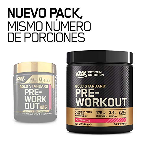 Optimum Nutrition Gold Standard Pre Workout en Polvo, Bebida Energética con Creatina Monohidratada, Beta Alanina, Cafeína y Vitamina B Complex, Sandía, 30 Porciones, 330 g, Embalaje Puede Variar