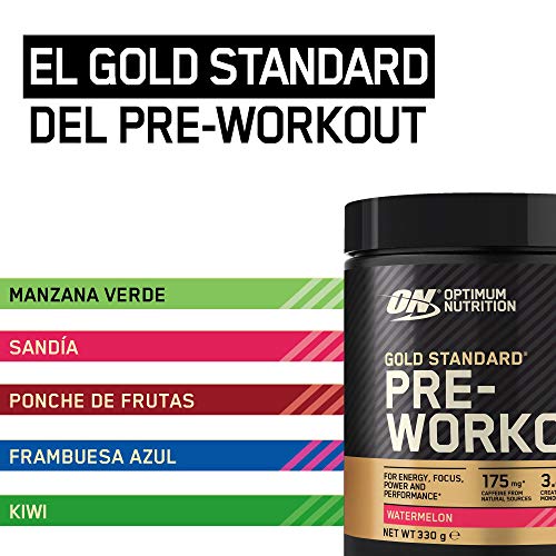 Optimum Nutrition Gold Standard Pre Workout en Polvo, Bebida Energética con Creatina Monohidratada, Beta Alanina, Cafeína y Vitamina B Complex, Sandía, 30 Porciones, 330 g, Embalaje Puede Variar