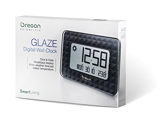 Oregon Scientific JW208_W - Reloj de Pared Digital GLAZE con termómetro y calendario, color Negro