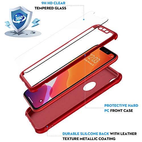 ORETECH Funda Compatible con iPhone XR, con 2 x Protector de Pantalla de Vidrio Templado 360°Carcasa para iPhone XR Case Silicona Ligera Delgado PC TPU Bumper Rubber Funda para iPhone XR Caso Rojo