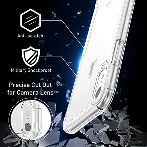 ORETECH Funda Transparente para iPhone XR, con [2X Vidrio Cristal Templado Protector de Pantalla] TPU Silicona Bumper Carcasa Antichoque Anti-Arañazos Antigolpes Caso Case para iPhone XR 6.1"-Clara