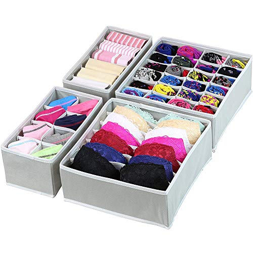 Organizador de Ropa Interior Plegable Organizador de Armario Plegable cajón Divisor 4 Juegos, Plegable Ropa Interior Organizador de Armario para almacenar Calcetines, Bufandas, Sujetador, Corbata