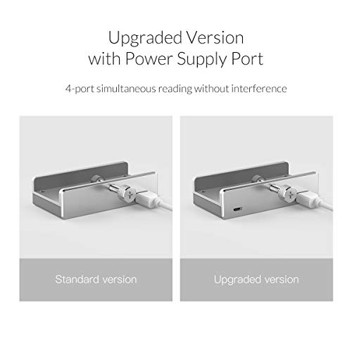 ORICO Hub USB Tipo Clip, Aluminio 4 Puertos Hub USB 3.0 con Puerto Adaptador Alimentación Adicional, Cable 100 cm Largo, Ahorro Espacio USB Data Hub para MacBook Air, Mac Pro/Mini, PC portátil