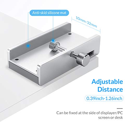 ORICO Hub USB Tipo Clip, Aluminio 4 Puertos Hub USB 3.0 con Puerto Adaptador Alimentación Adicional, Cable 100 cm Largo, Ahorro Espacio USB Data Hub para MacBook Air, Mac Pro/Mini, PC portátil